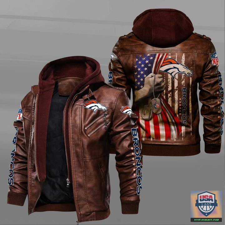 Denver Broncos Military Dog Tag Leather Jacket - USALast