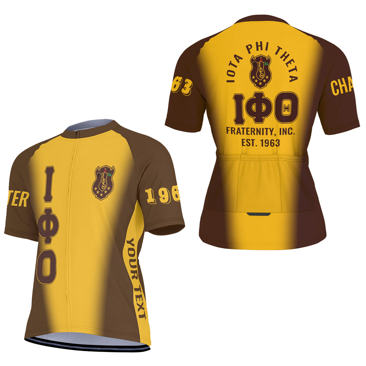 Iota Phi Theta Cycling Jersey Custom Brown Gold Spear Gradient Style