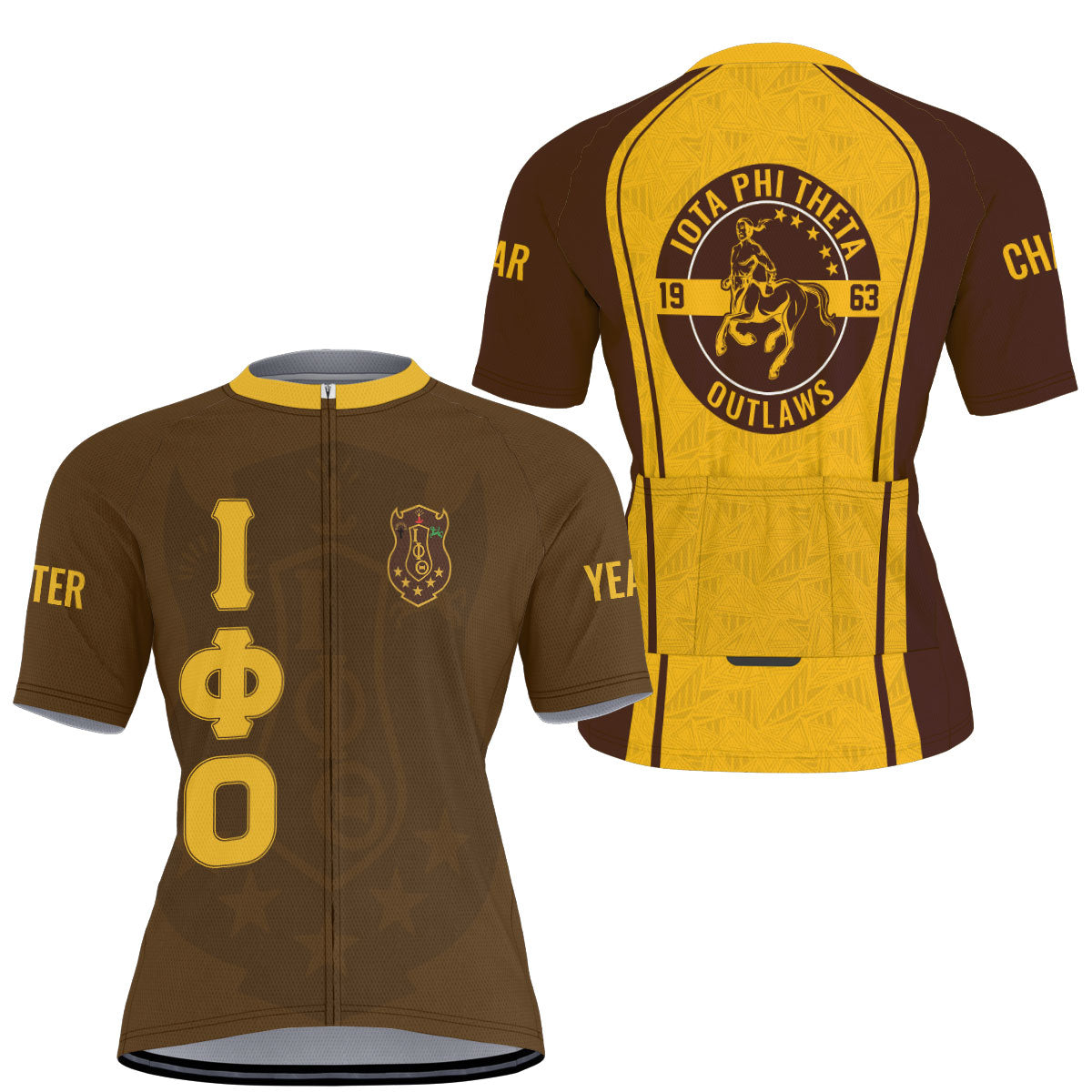 Iota Phi Theta Cycling Jersey Custom Charcoal Brown Gold Triangle Style