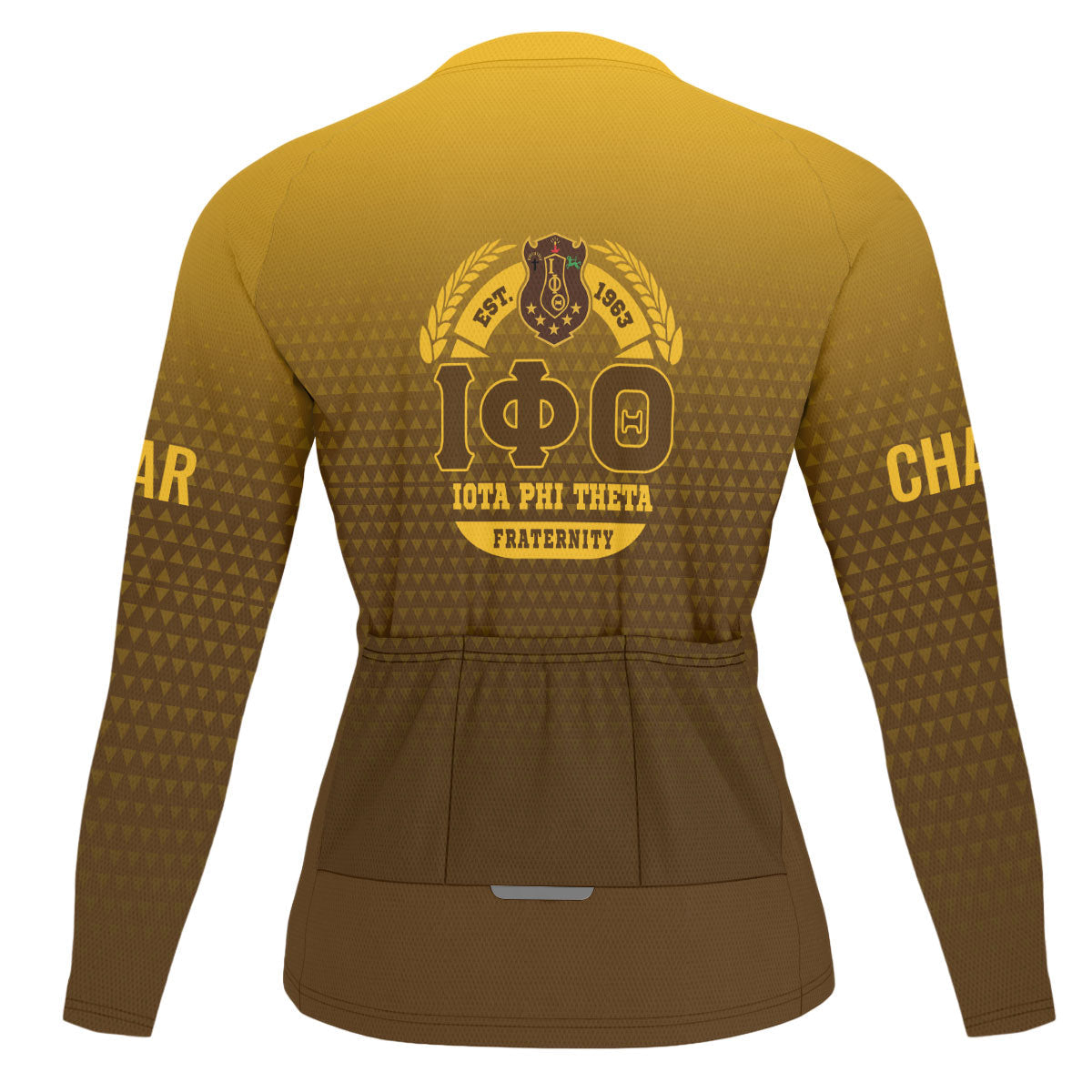 Iota Phi Theta Cycling Jersey Custom Charcoal Brown Gold Gradient Triangle Style