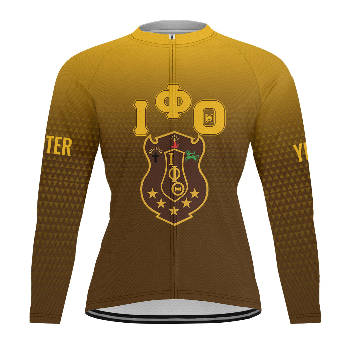 Iota Phi Theta Cycling Jersey Custom Charcoal Brown Gold Gradient Triangle Style