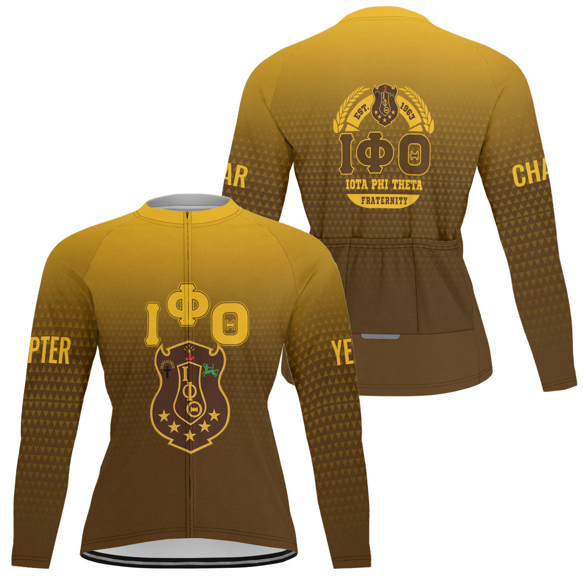 Iota Phi Theta Cycling Jersey Custom Charcoal Brown Gold Gradient Triangle Style