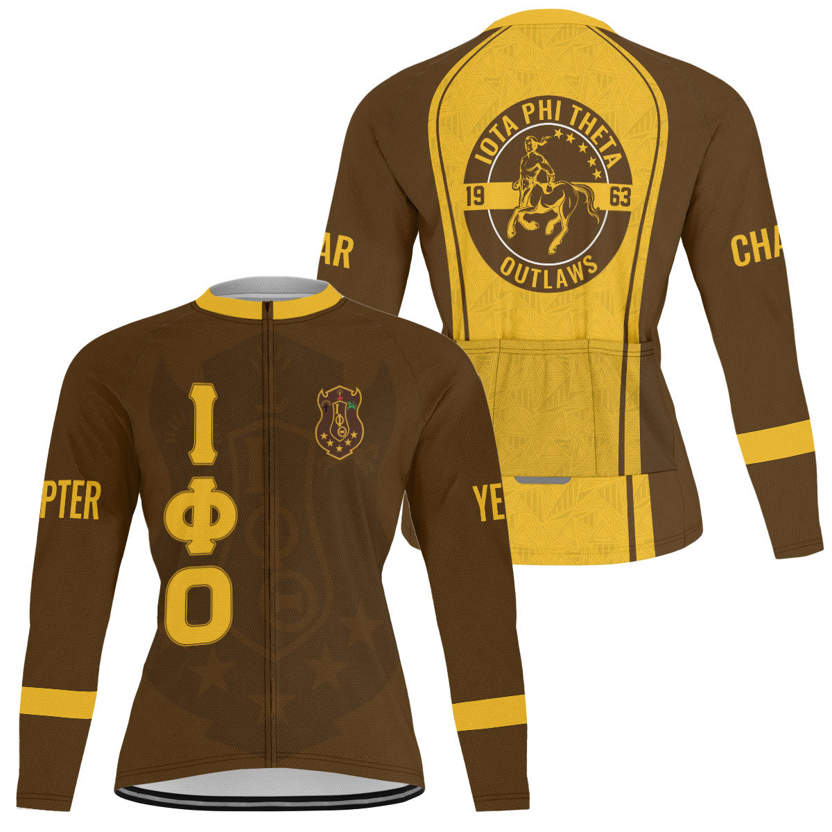 Iota Phi Theta Cycling Jersey Custom Charcoal Brown Gold Triangle Style