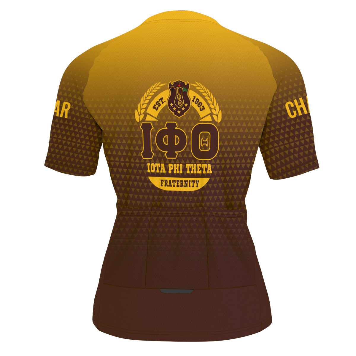 Iota Phi Theta Cycling Jersey Custom Charcoal Brown Gold Gradient Triangle Style
