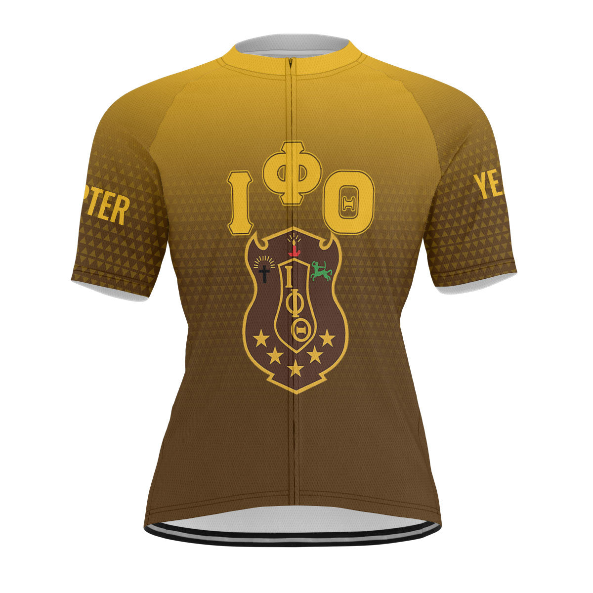 Iota Phi Theta Cycling Jersey Custom Charcoal Brown Gold Gradient Triangle Style