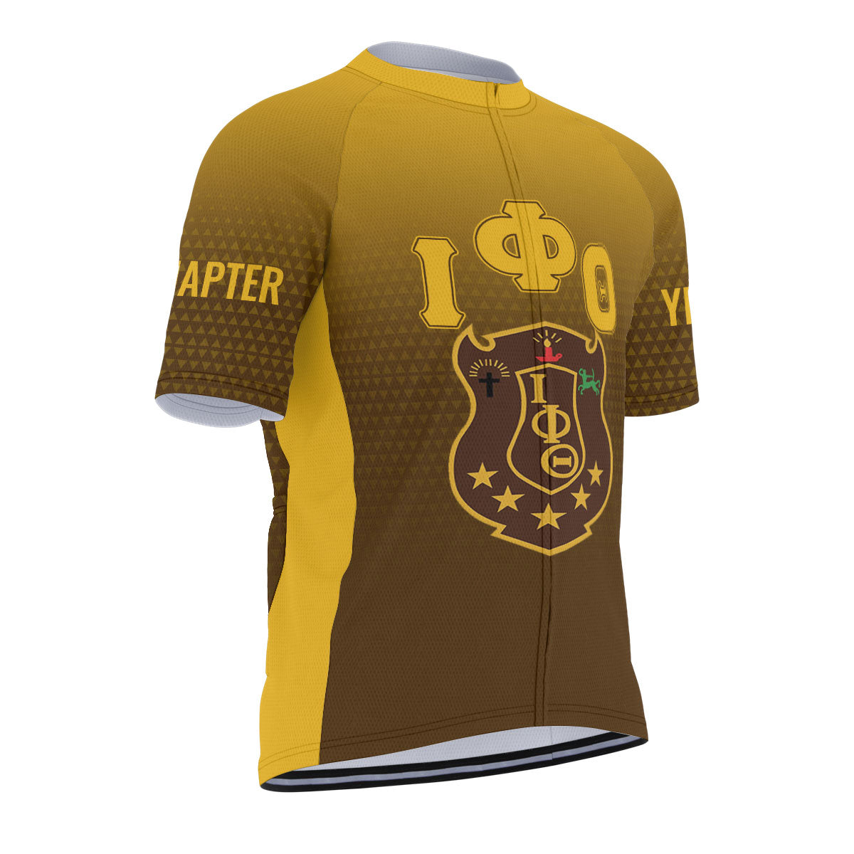 Iota Phi Theta Cycling Jersey Custom Charcoal Brown Gold Gradient Triangle Style