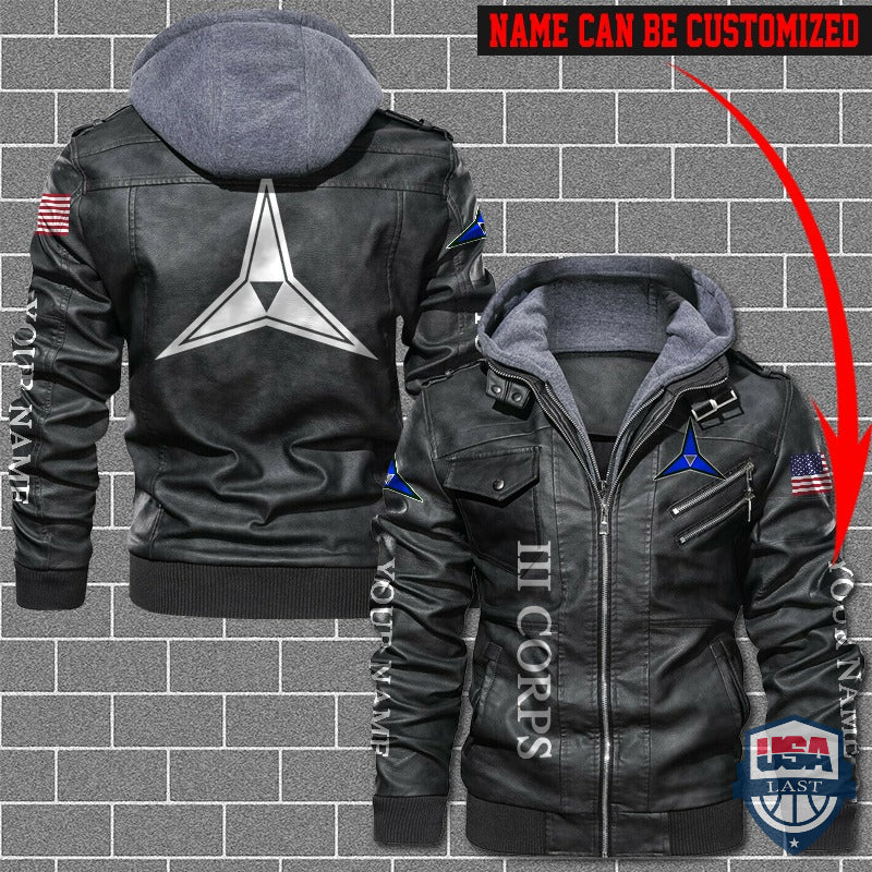 US Army III Corps Custom Name Leather Jacket - HVsun