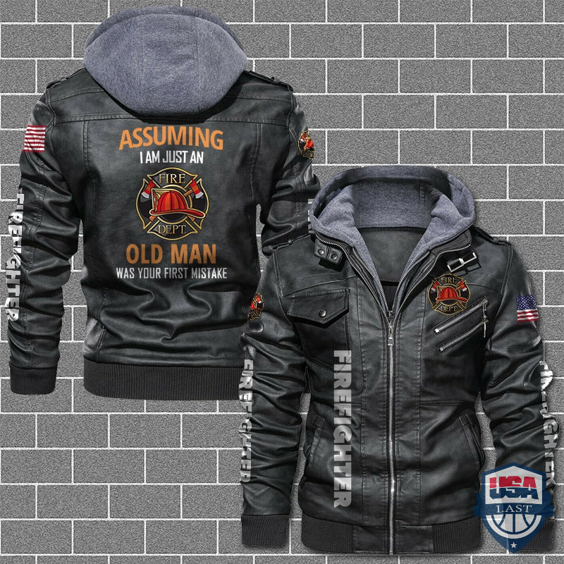 Firefighter Your First Mistake US Flag Leather Jacket - USALast