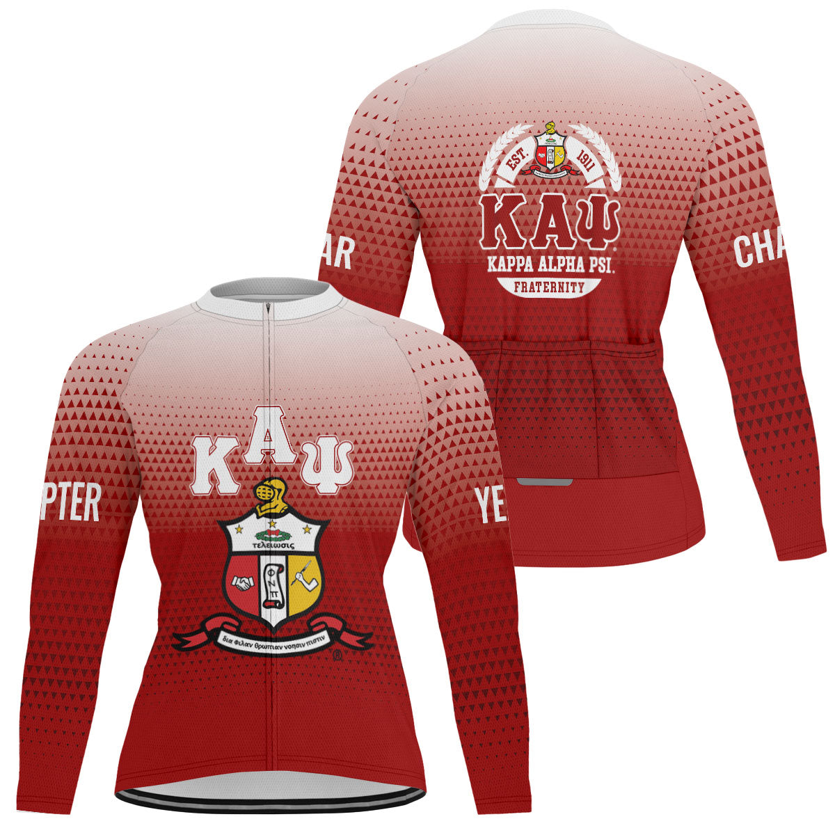 Kappa Alpha Psi Cycling Jersey Custom Crimson White Gradient Triangle Style