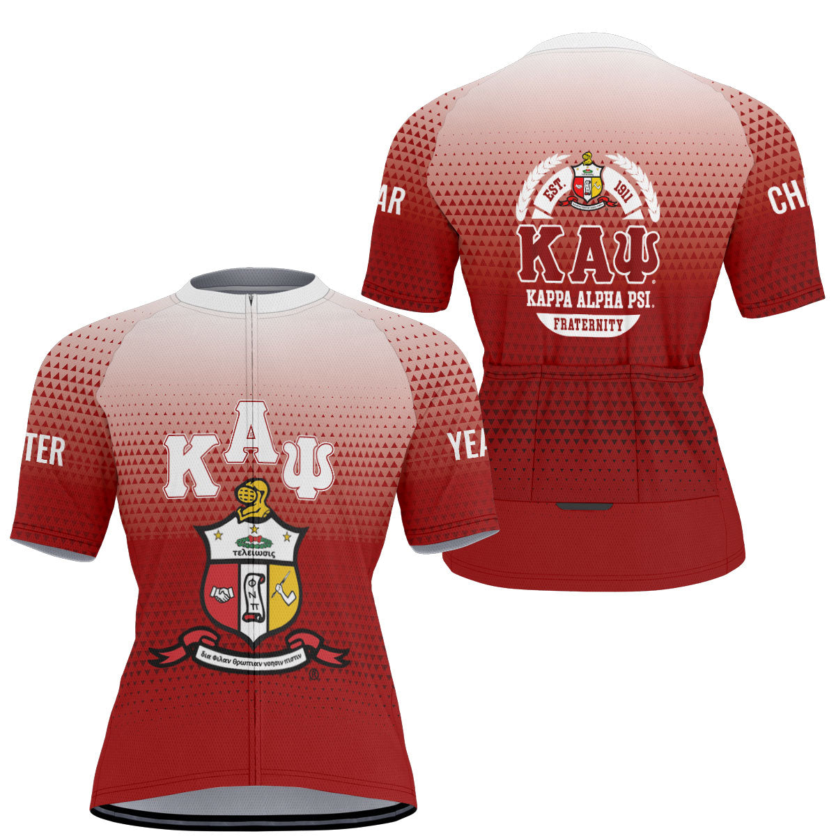 Kappa Alpha Psi Cycling Jersey Custom Crimson White Gradient Triangle Style
