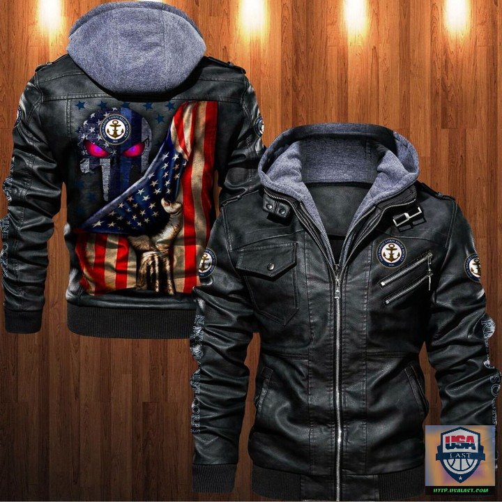 Navy-Marine Corps Relief Society Punisher Skull Leather Jacket - HVsun