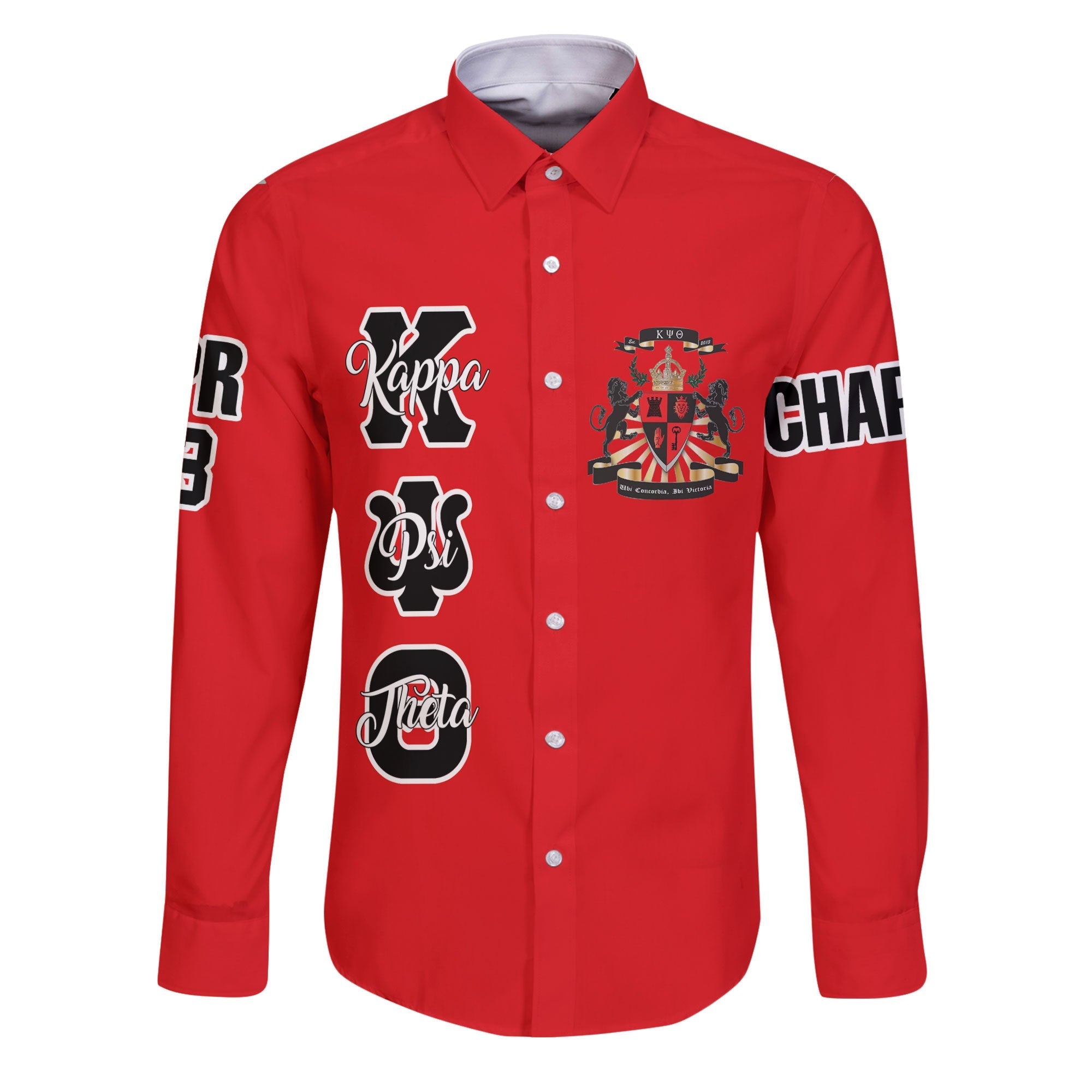 Fraternity Shirt - Personalized Kappa Psi Theta Long Sleeve Button Shirt Original Red Style