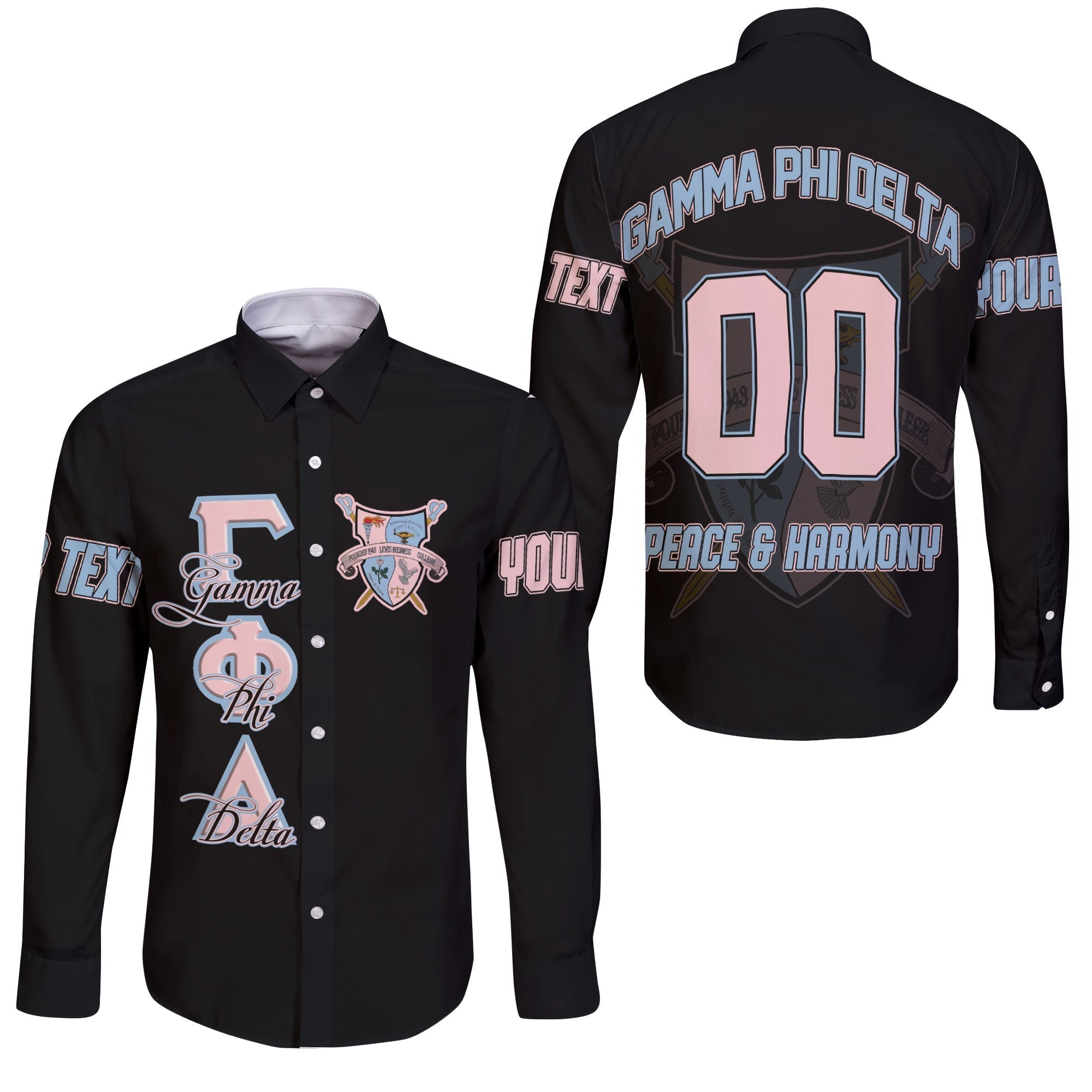 Sorority Shirt - Personalized Gamma Phi Delta Long Sleeve Button Shirt Dark Style