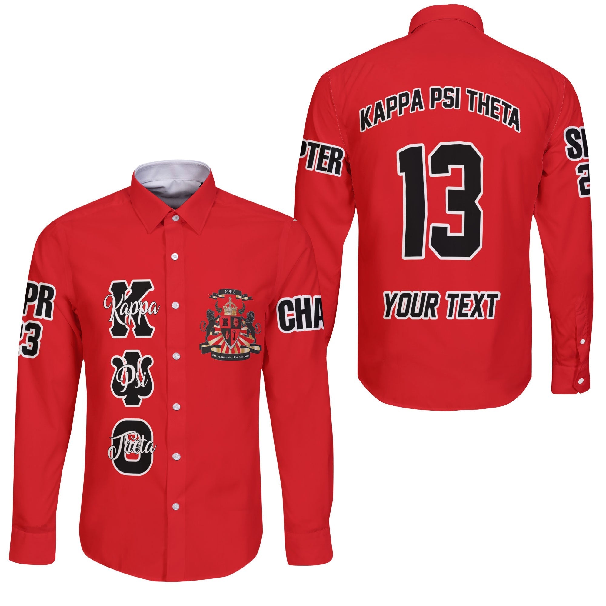 Fraternity Shirt - Personalized Kappa Psi Theta Long Sleeve Button Shirt Original Red Style