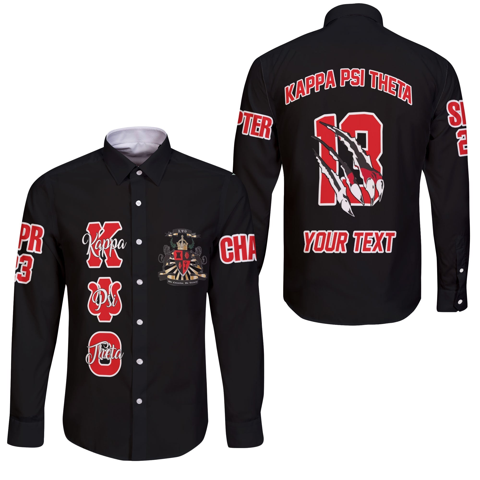 Fraternity Shirt - Personalized Kappa Psi Theta Long Sleeve Button Shirt Original Lion Claws Style