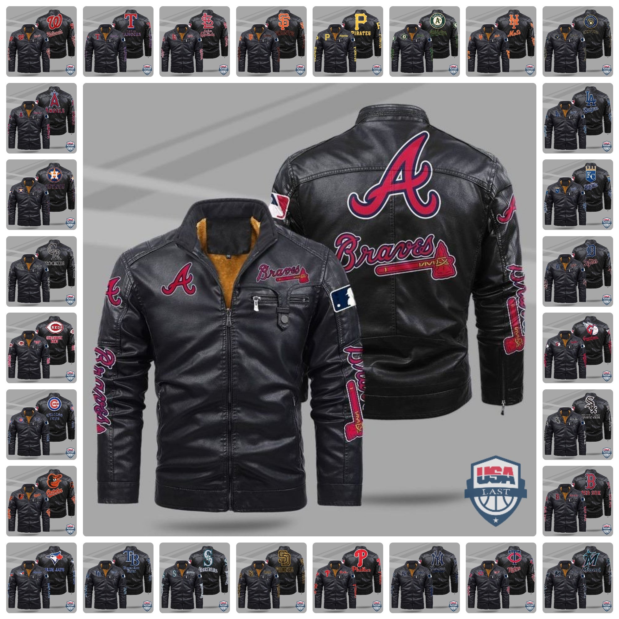 MLB Custom Team Fleece Leather Jacket - USALast