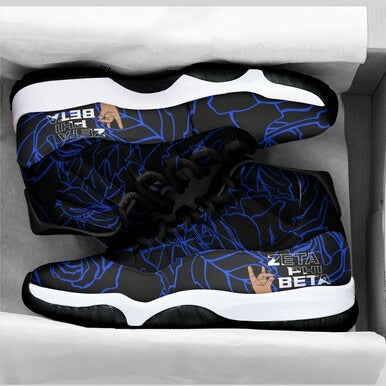 Sorority Footwear - Zeta Phi Beta Sneakers J11 Rose Patterns and Hand Sign Style
