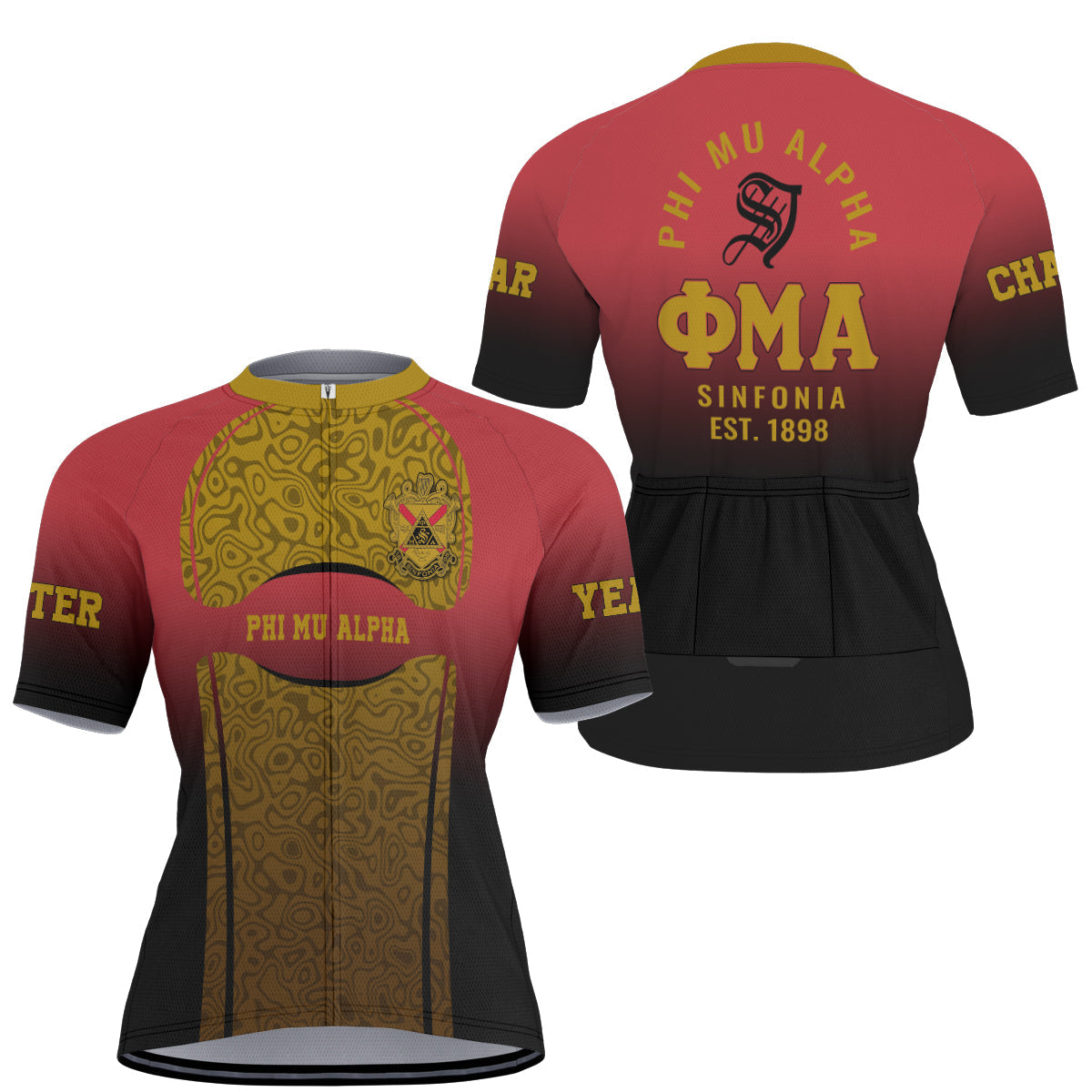 Phi Mu Alpha Cycling Jersey Custom Red Gold Geometric Lines Style
