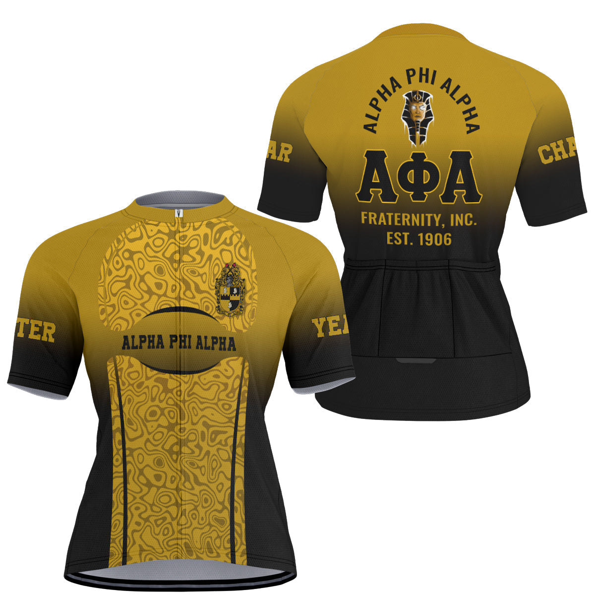 Alpha Phi Alpha Cycling Jersey Custom Black Gold Geometric Lines Style