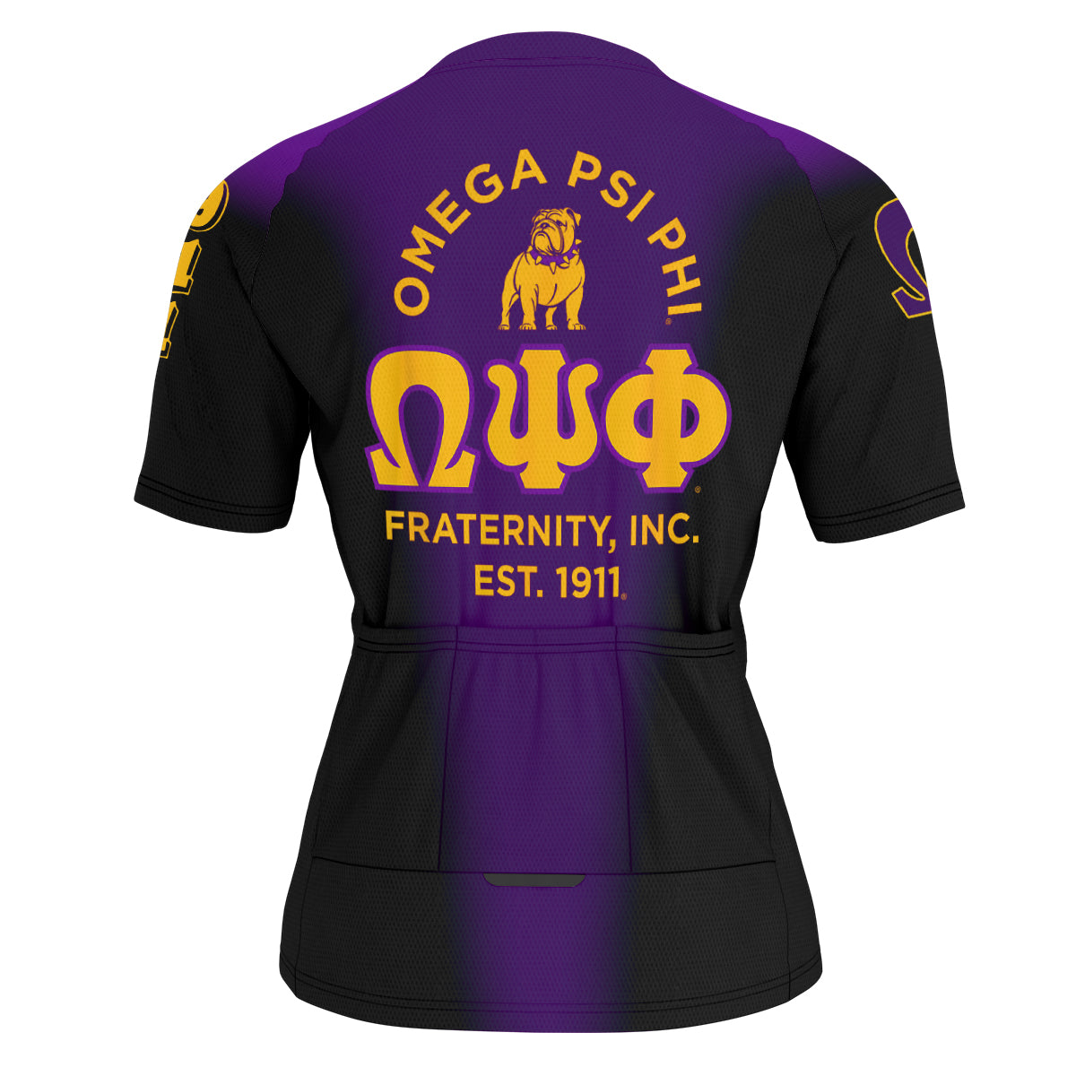 Omega Psi Phi Cycling Jersey Custom Purple Old Gold Spear Gradient Style