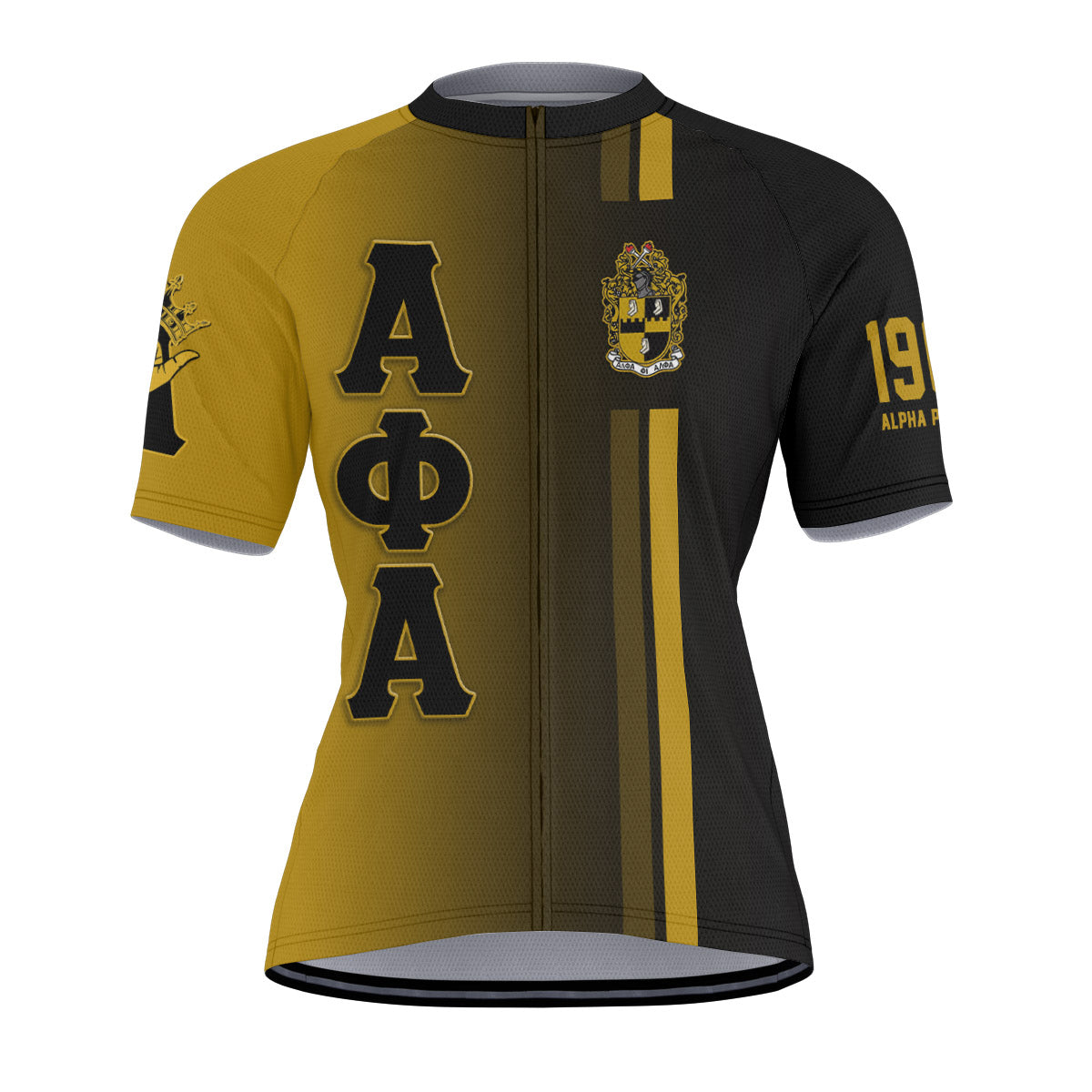 Alpha Phi Alpha Cycling Jersey Custom Black Gold Side Gradient Style
