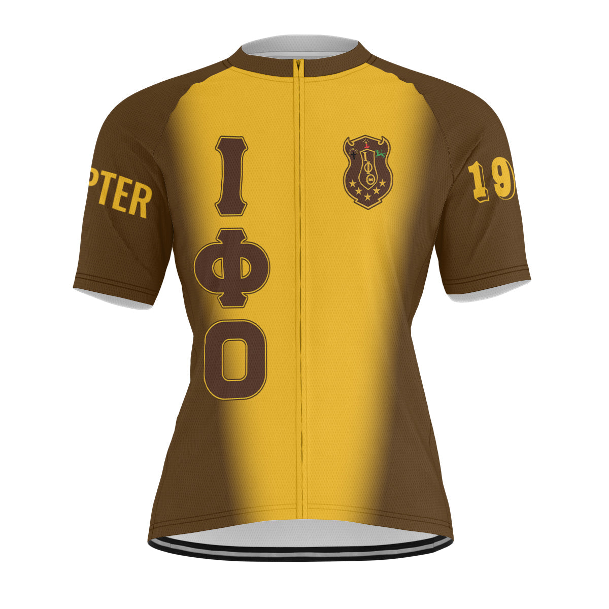 Iota Phi Theta Cycling Jersey Custom Brown Gold Spear Gradient Style