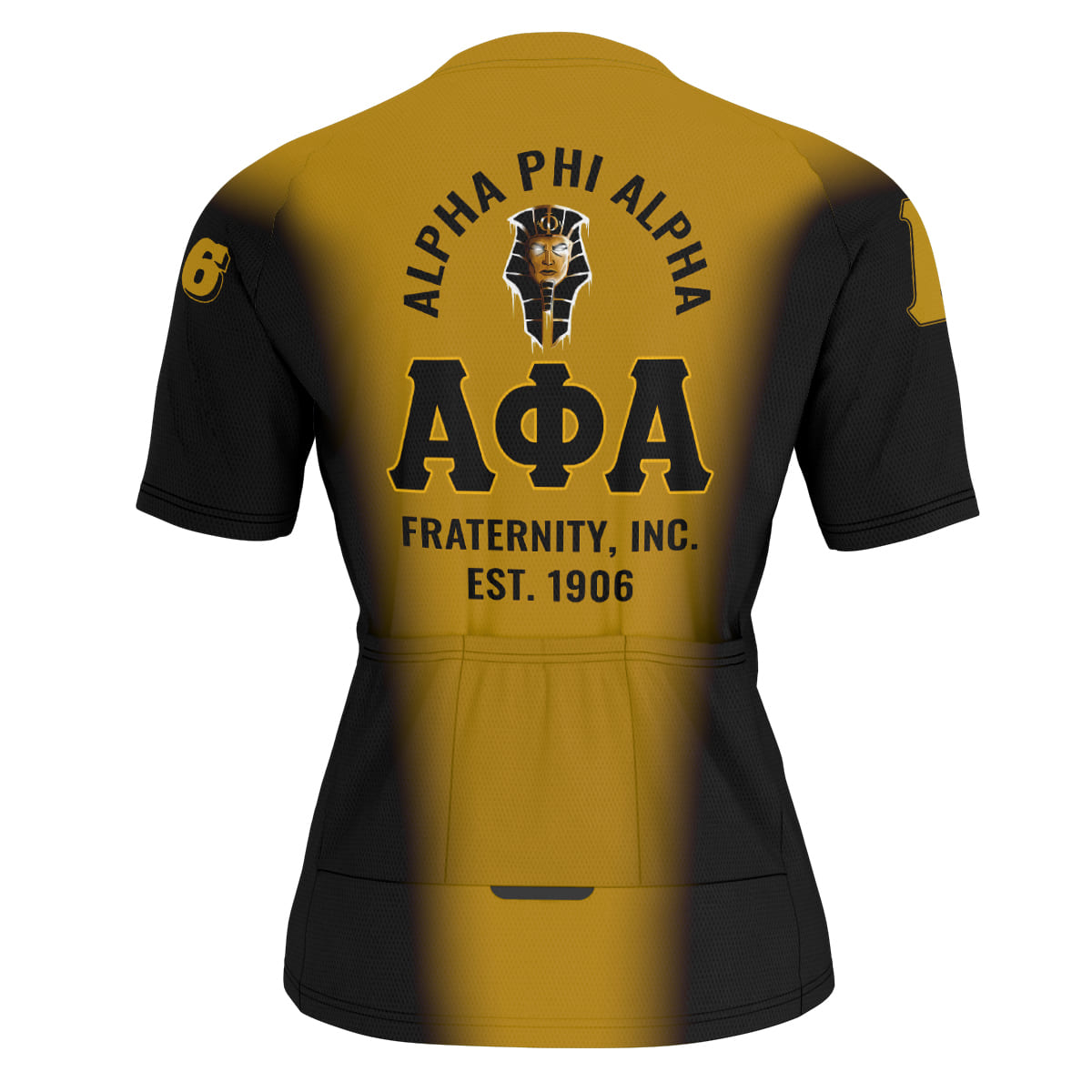 Alpha Phi Alpha Cycling Jersey Custom Black Gold Spear Gradient Style