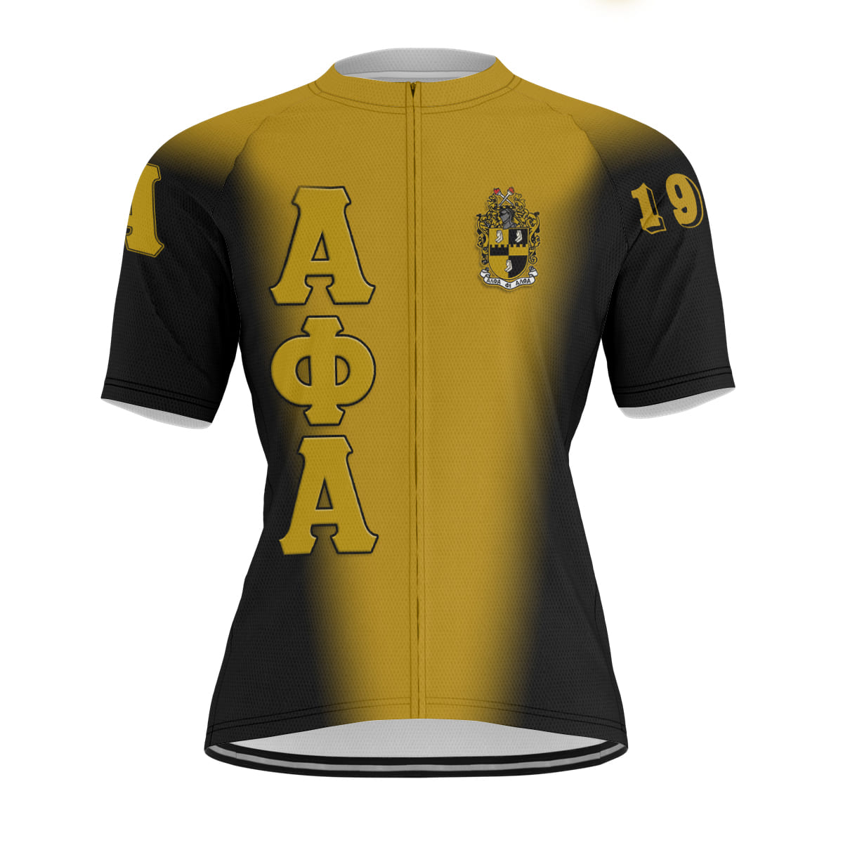 Alpha Phi Alpha Cycling Jersey Custom Black Gold Spear Gradient Style