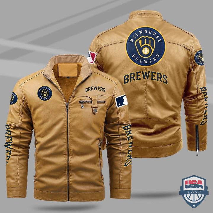 Milwaukee Brewers Dodgers Fleece Leather Jacket - HVsun