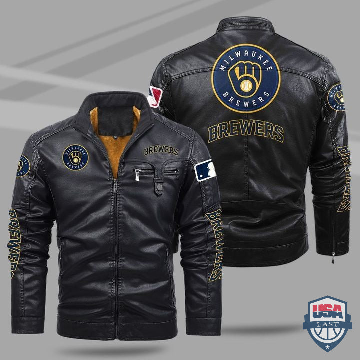 Milwaukee Brewers Dodgers Fleece Leather Jacket - HVsun