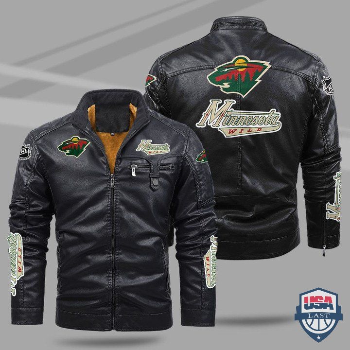 Minnesota Wild Fleece Leather Jacket - HVsun