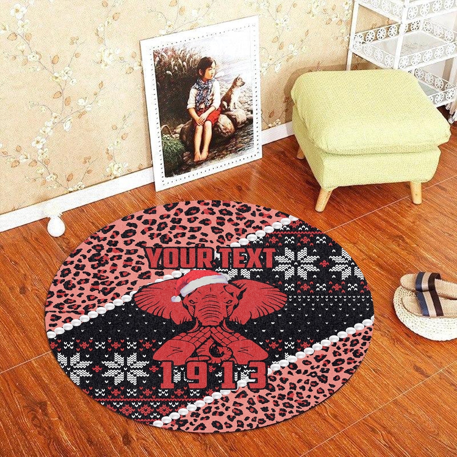 Sorority Carpet - Personalized Christmas Delta Sigma Theta Round Carpet 1913 Elephant With Hand Sign Style