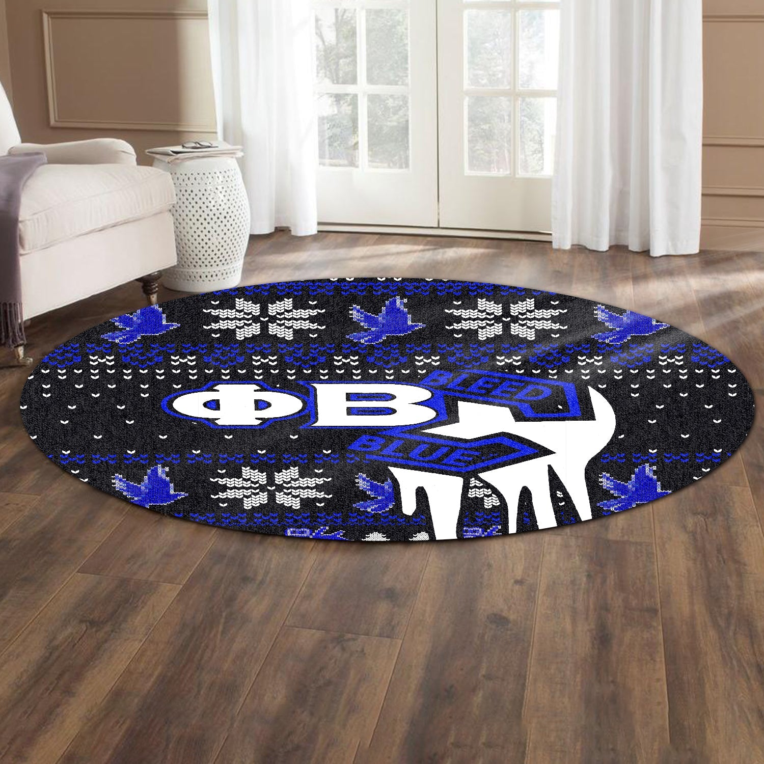 Sorority Carpet - Christmas Zeta Phi Beta Round Carpet Bleed Blue Style