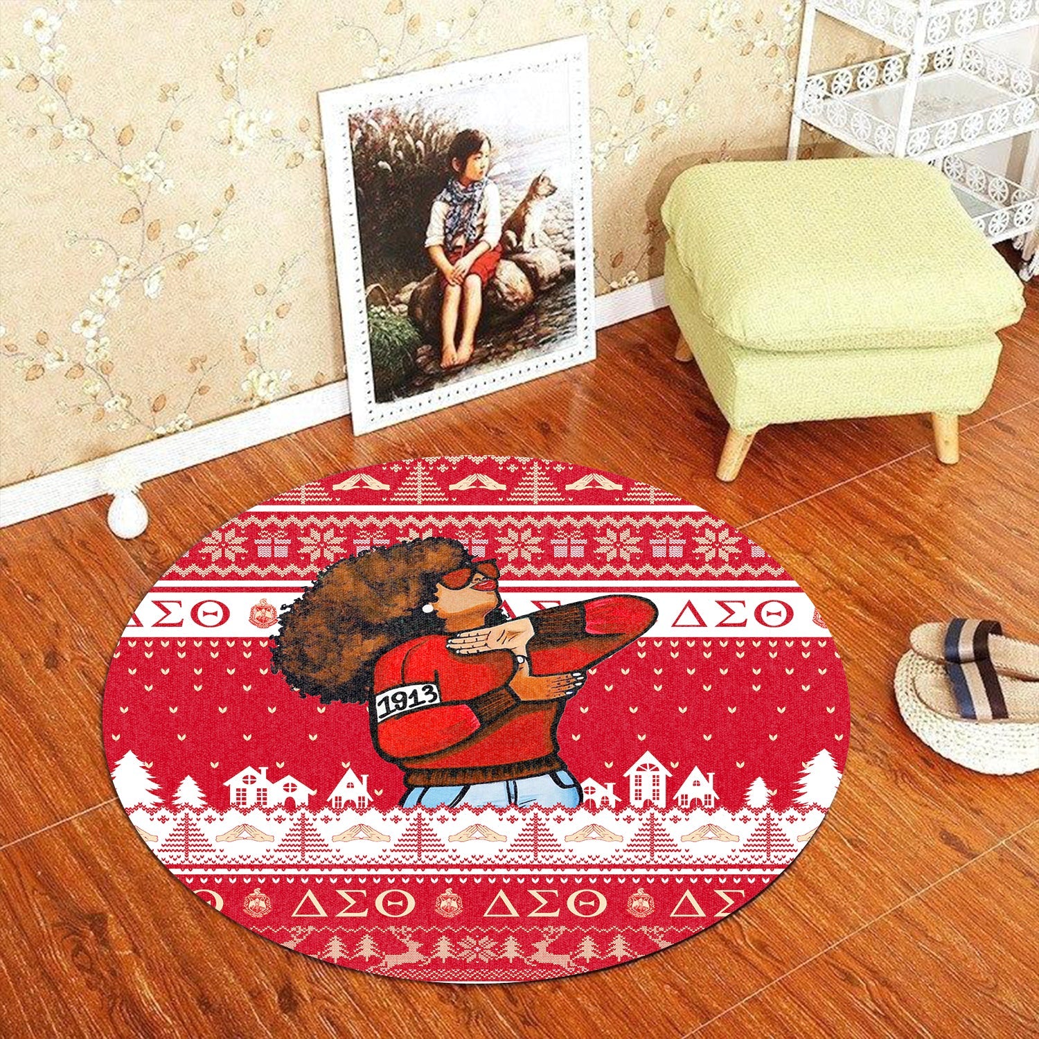 Sorority Carpet - Christmas Delta Sigma Theta Round Carpet 1913 Dynasty Girl Style