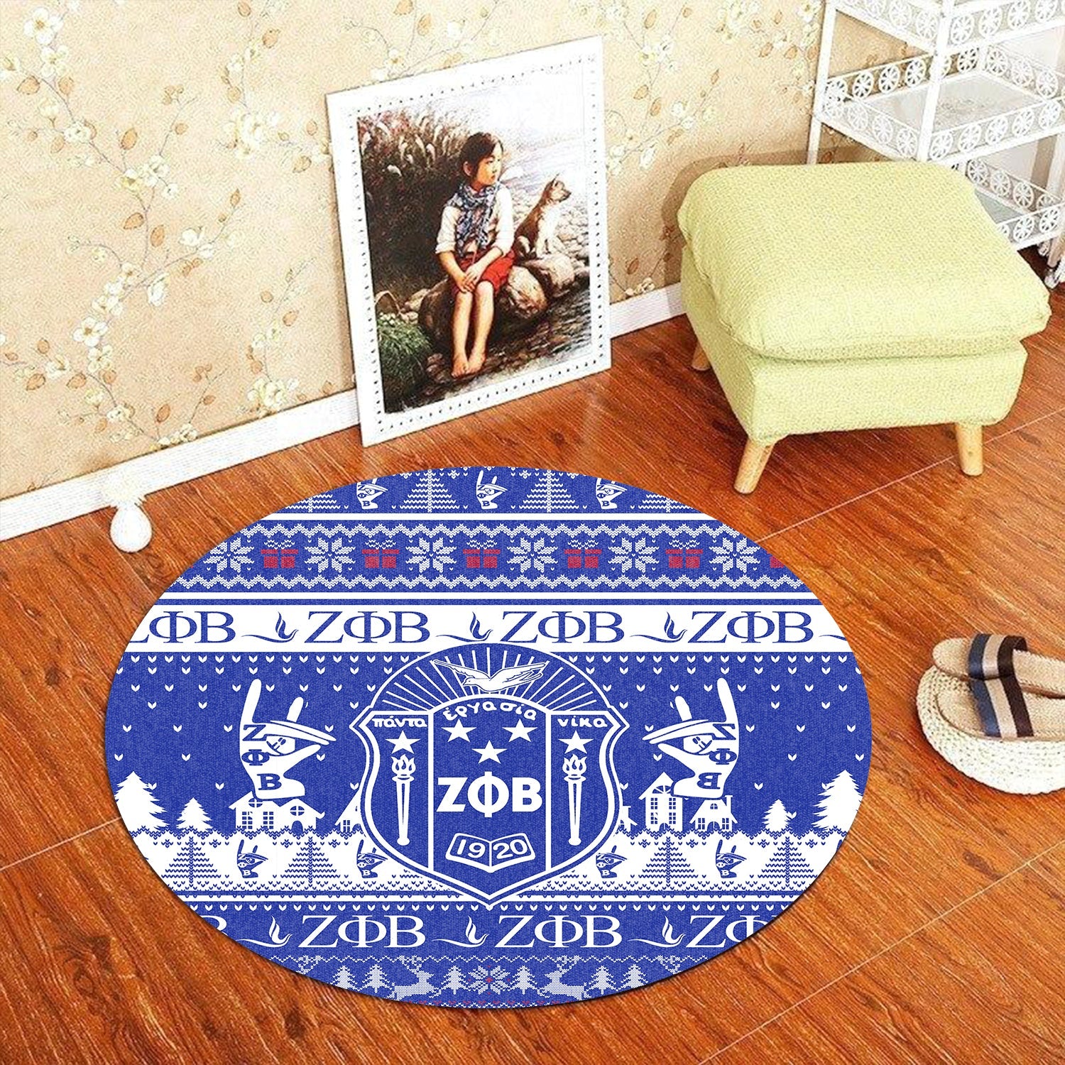 Sorority Carpet - Christmas Zeta Phi Beta Round Carpet Hand Sign Style