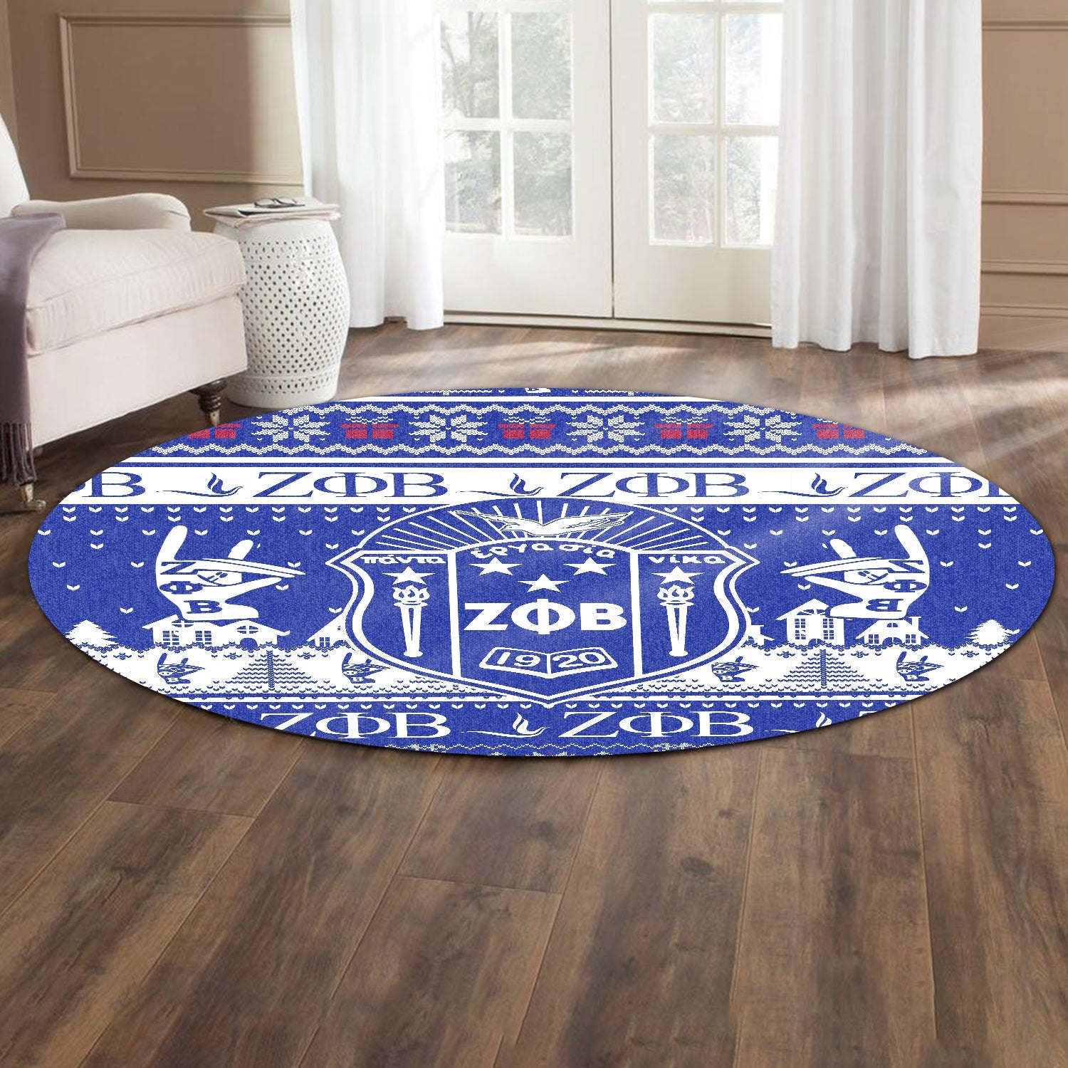 Sorority Carpet - Christmas Zeta Phi Beta Round Carpet Hand Sign Style