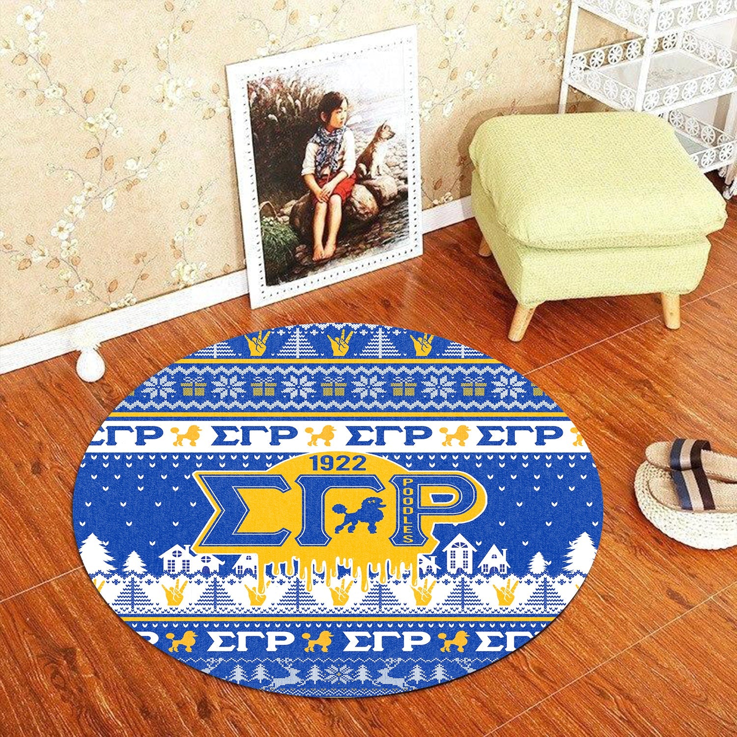 Sorority Carpet - Christmas Sigma Gamma Rho Round Carpet Pretty Poodle Style