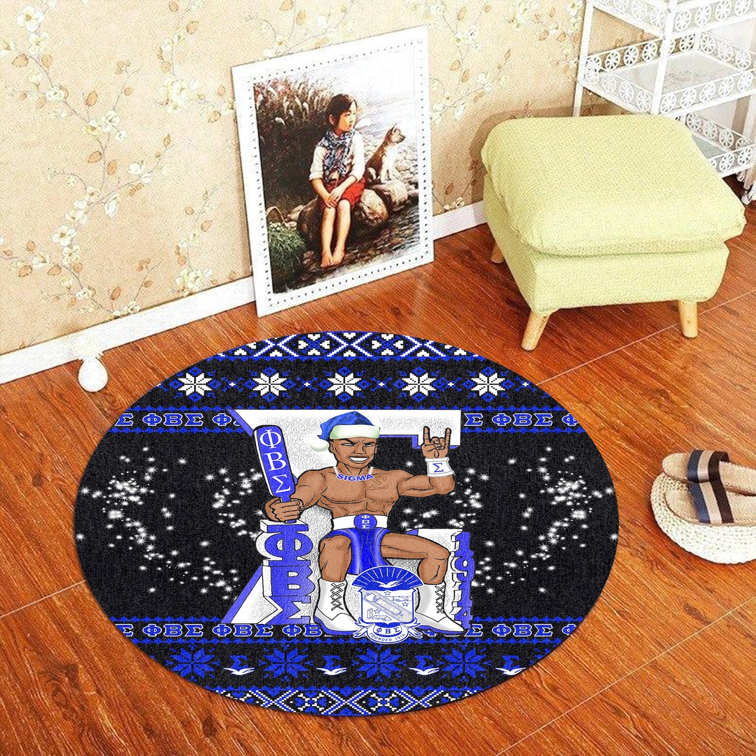 Fraternity Carpet - Christmas Phi Beta Sigma Round Carpet Blue Phi Style