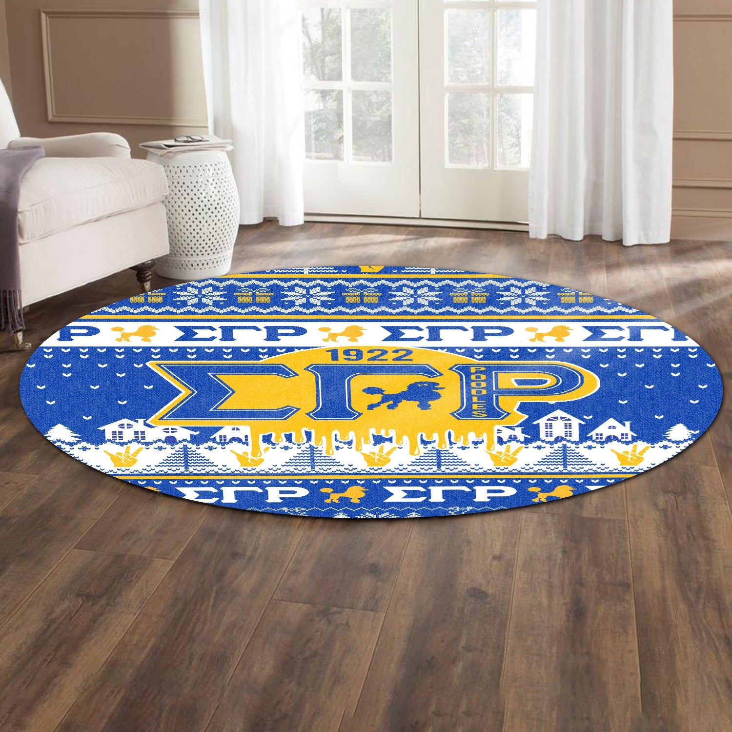 Sorority Carpet - Christmas Sigma Gamma Rho Round Carpet Pretty Poodle Style