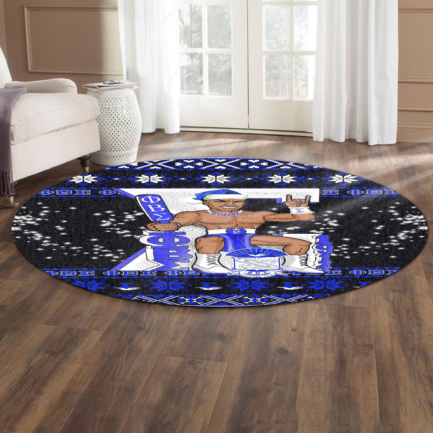 Fraternity Carpet - Christmas Phi Beta Sigma Round Carpet Blue Phi Style