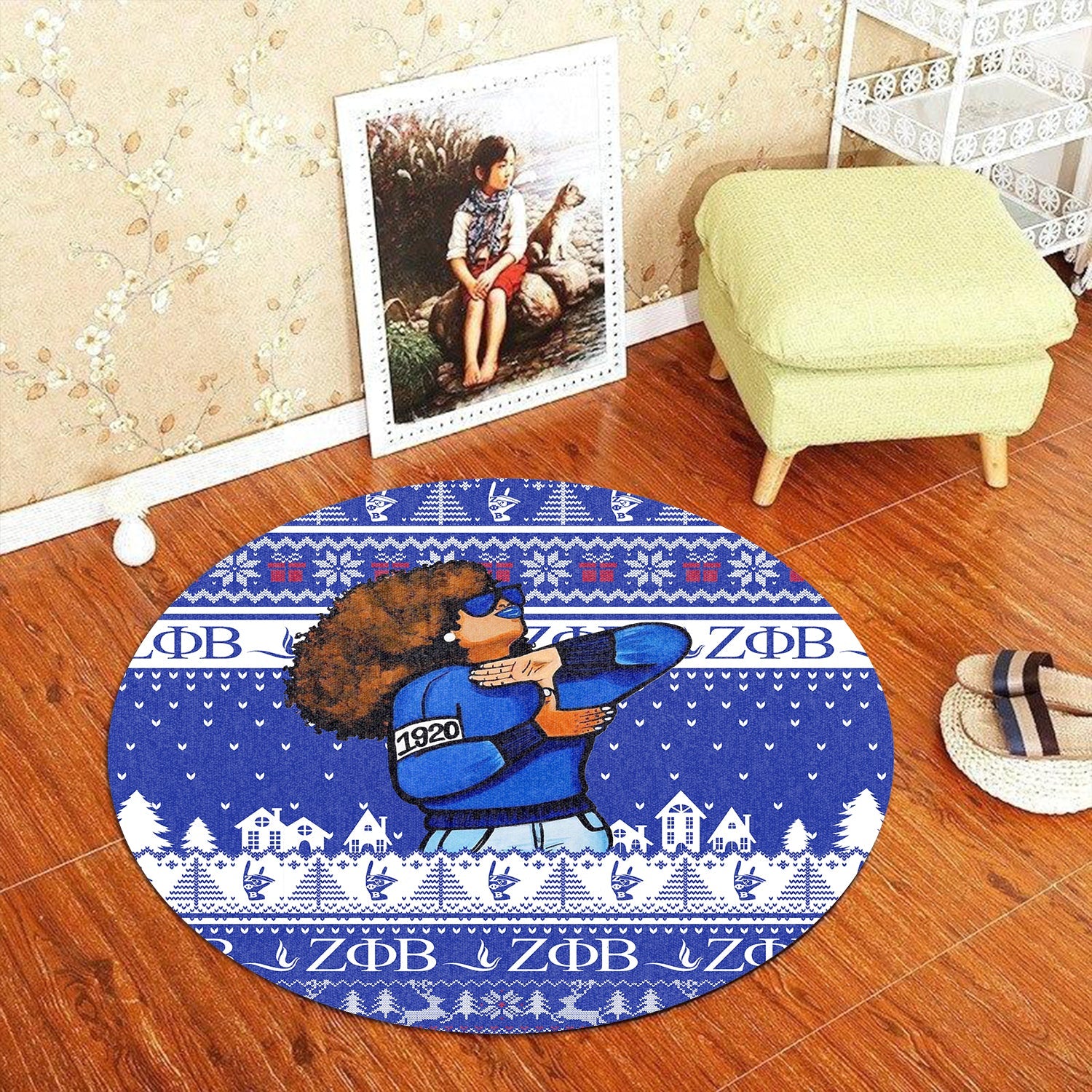 Sorority Carpet - Christmas Zeta Phi Beta Round Carpet 1920 Dynasty Girl Style