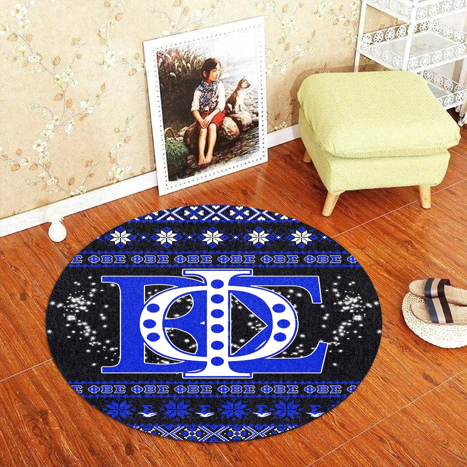 Fraternity Carpet - Christmas Phi Beta Sigma Round Carpet Greek Letters Logo Style