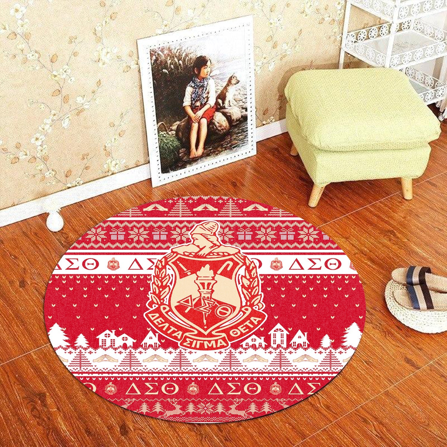 Sorority Carpet - Christmas Delta Sigma Theta Round Carpet Crest Style