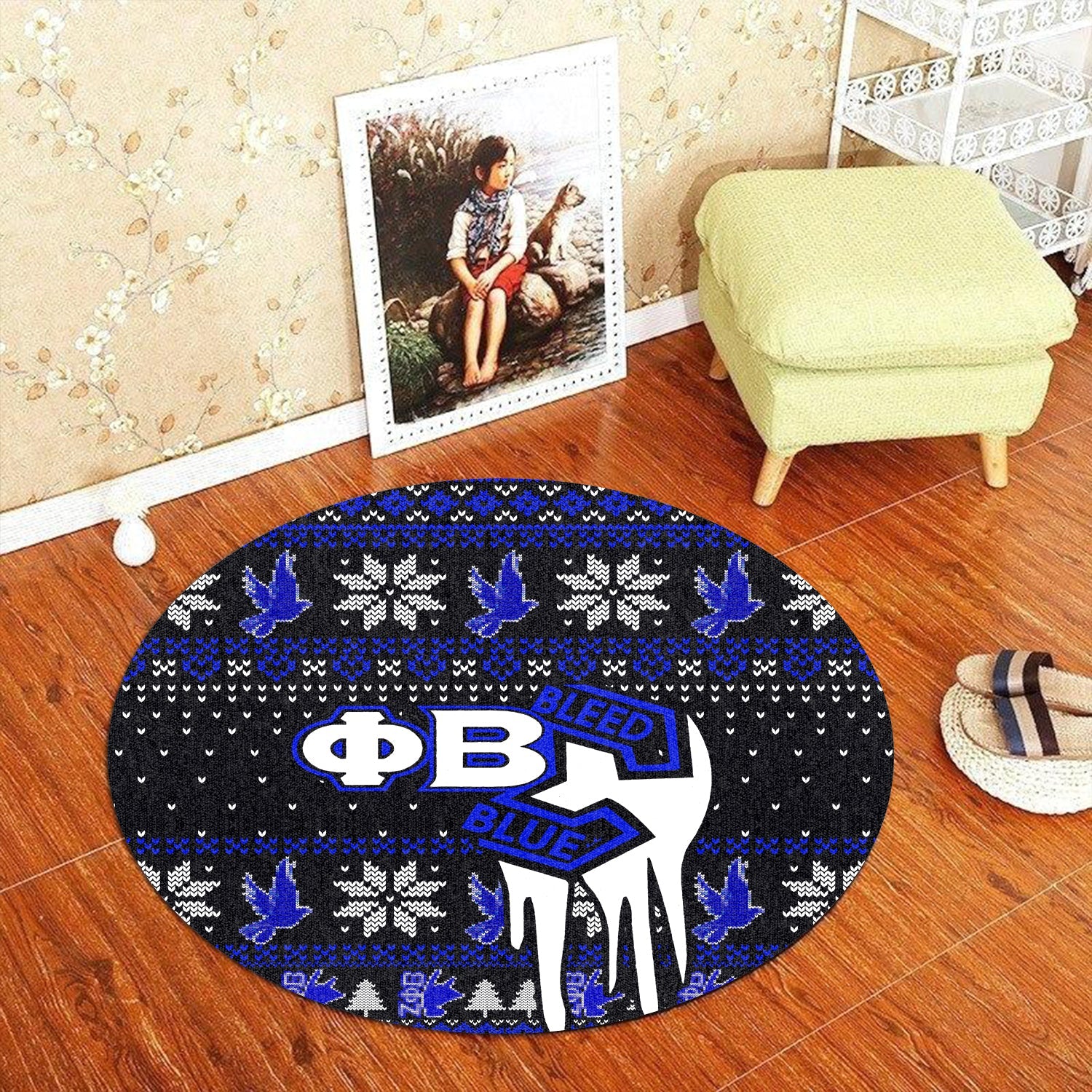 Sorority Carpet - Christmas Zeta Phi Beta Round Carpet Bleed Blue Style
