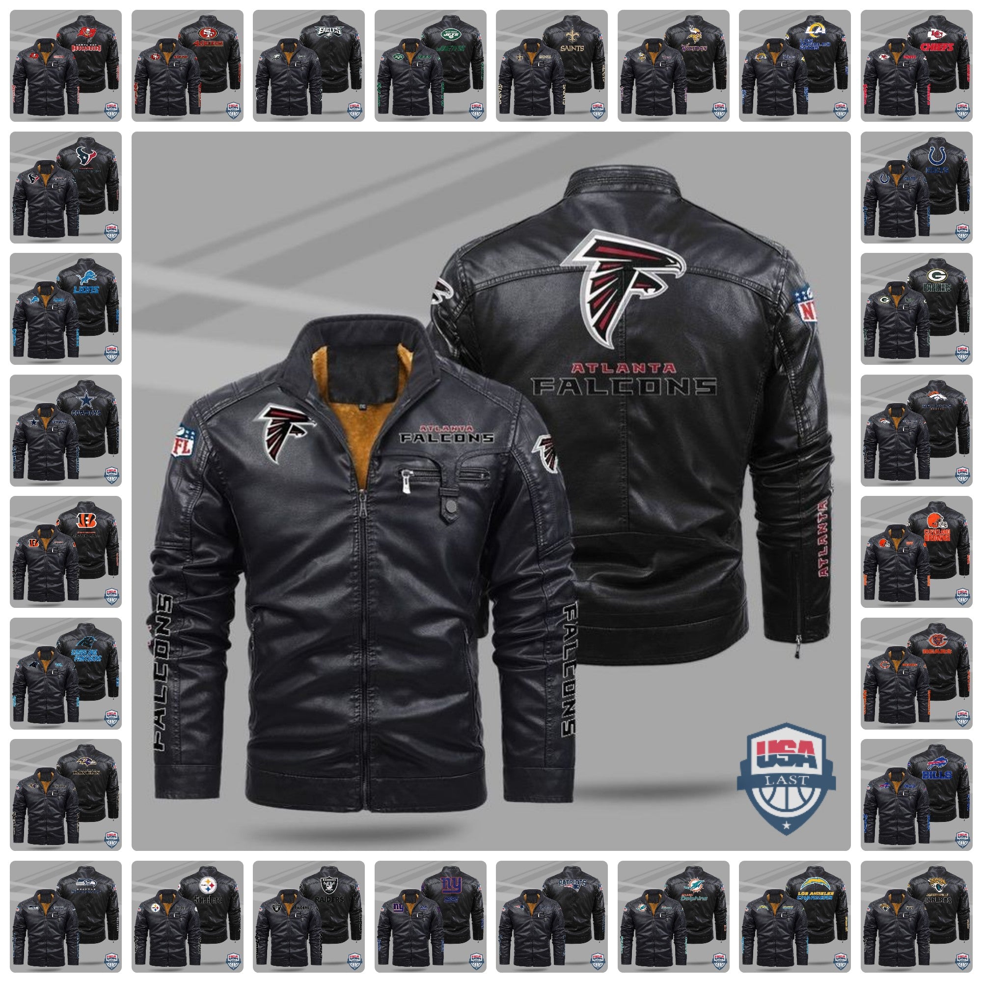 NFL Fleece Custom Team Leather Jacket - USALast