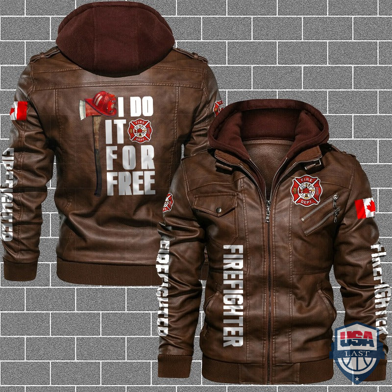 Firefighter I Do It For Free Canadian Flag Leather Jacket - HVsun