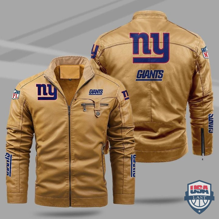 New York Giants Fleece Leather Jacket - HVsun