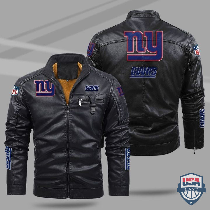 New York Giants Fleece Leather Jacket - HVsun