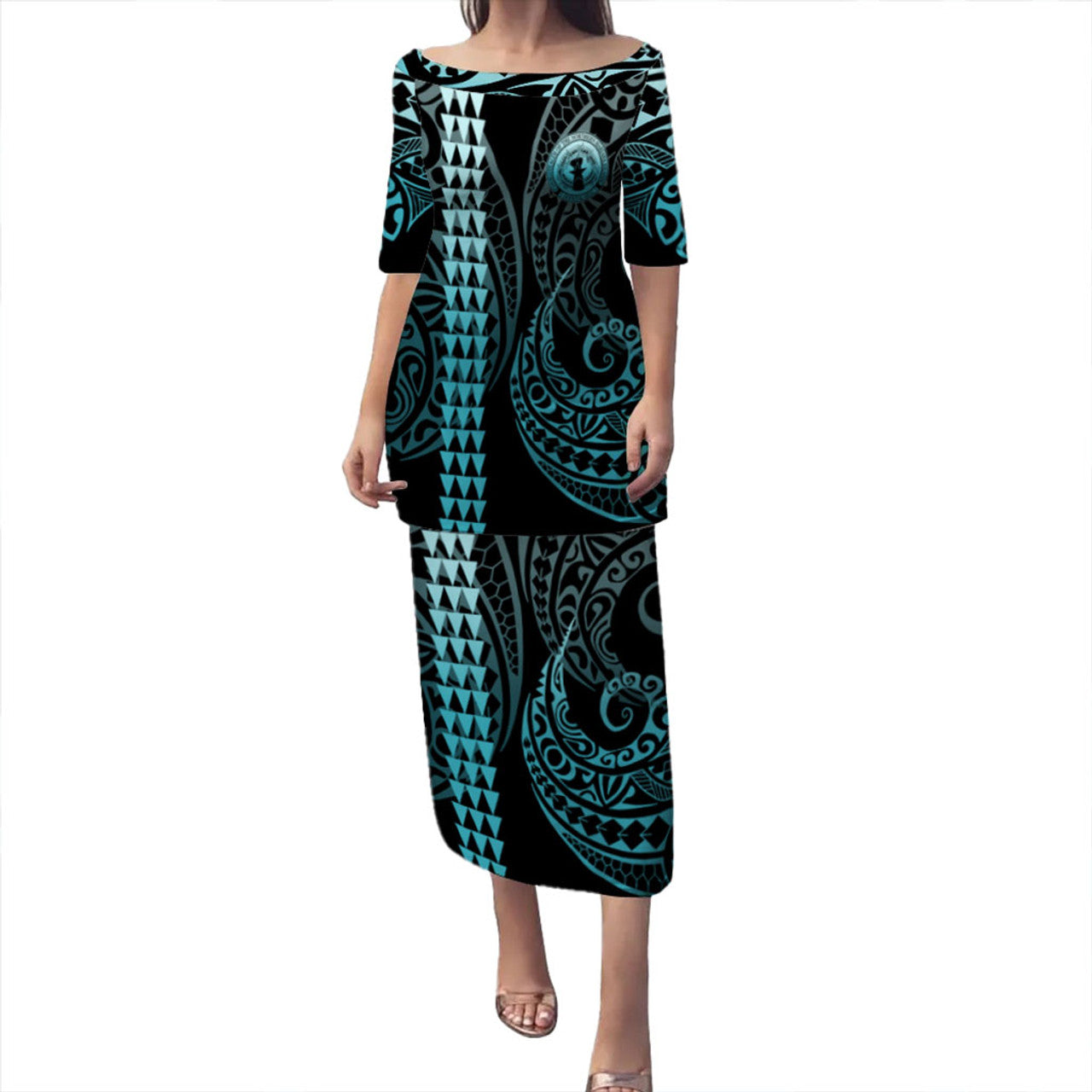 Northern Mariana Islands Puletasi Kakau Style Turquoise
