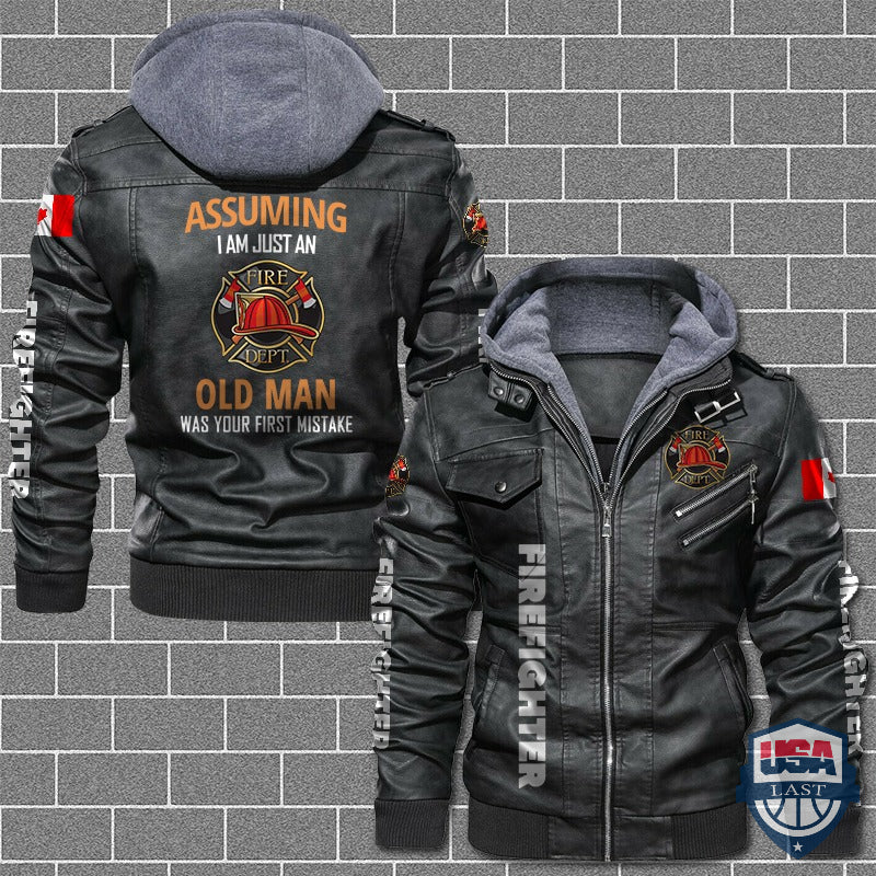 Firefighter Your First Mistake Canadian Flag Leather Jacket - HVsun